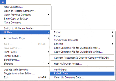 Rebuild Data File in QuickBooks - Screenshot