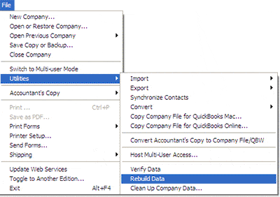 Rebuild Data File in QuickBooks