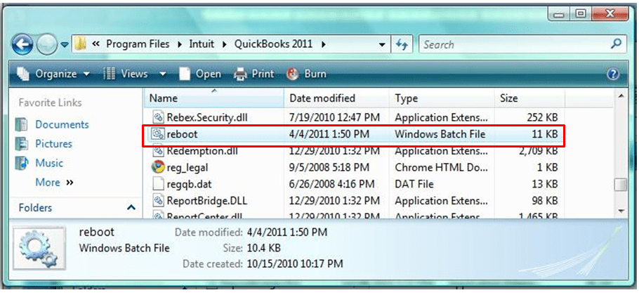 Run Reboot.bat file - Screenshot