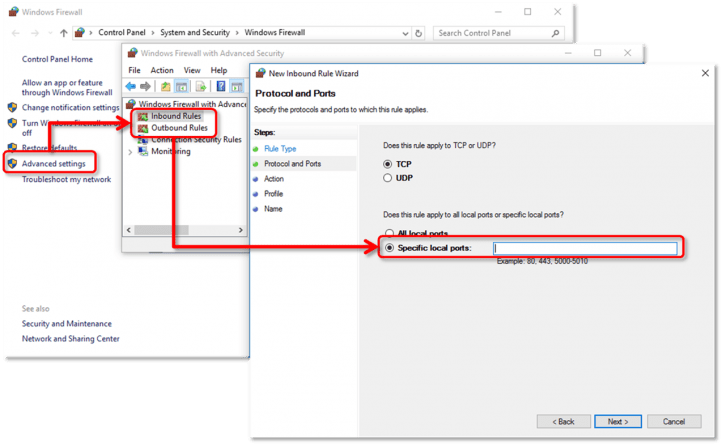 Configure the firewall security settings