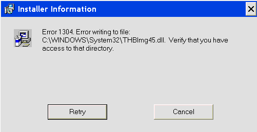 QuickBooks Error Message 1304 - Screenshot