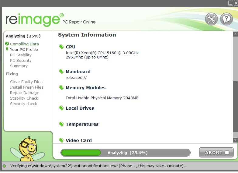 Scanning the system with Reimage repair tool - Screenshot