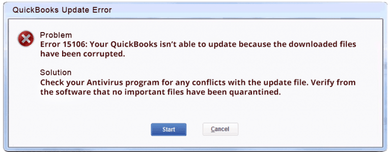 quickbooks error code 15106 - screenshot