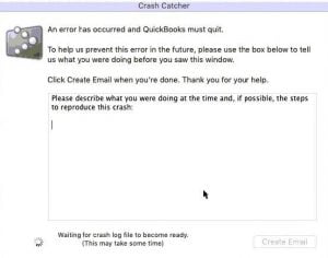 Crash Catcher - An error has Occurred, and QuickBooks Must Quit - Screenshot