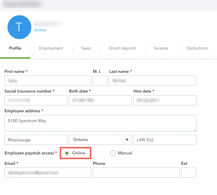 Employee Access in QB payroll - Screenshot