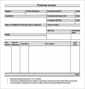 Proforma invoice - Screenshot