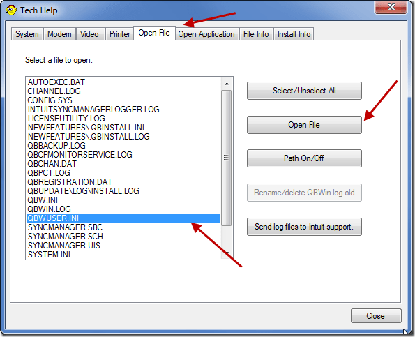 Rename the INI file in QuickBooks - Screenshot