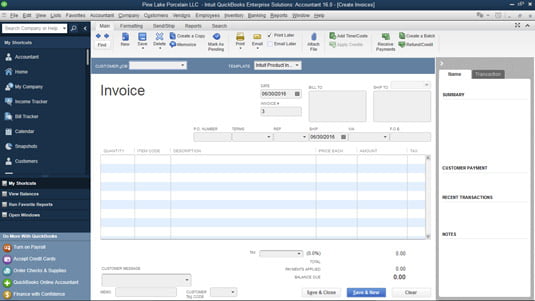 Steps to follow when you create an invoice in QuickBooks - Screenshot