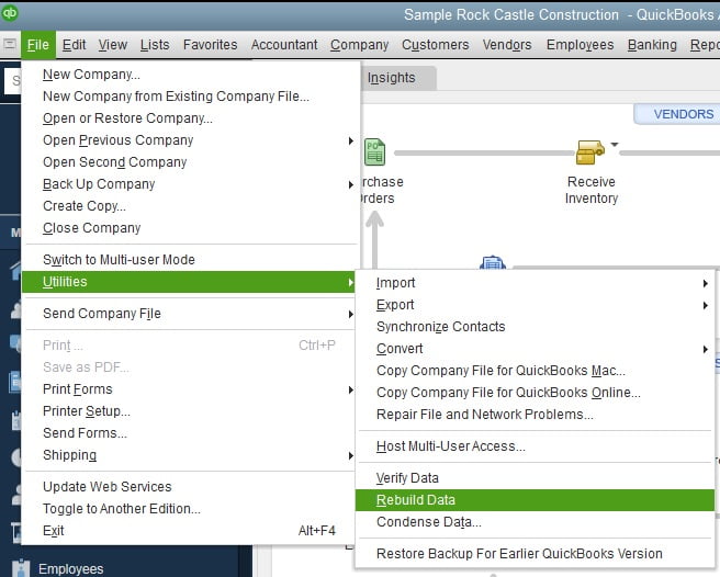 Verify and Rebuild Data in QuickBooks Desktop - Screenshot