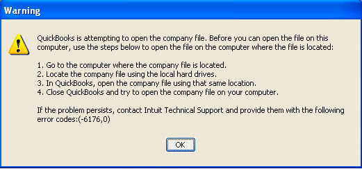 QuickBooks Error Message 6176 - Screenshot