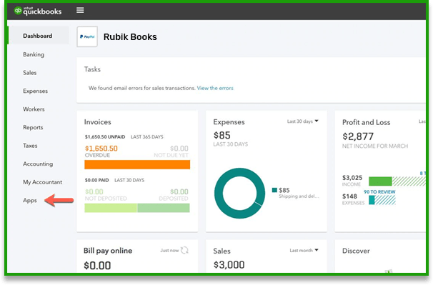 Connect QuickBooks Online to PayPal app - Screenshot