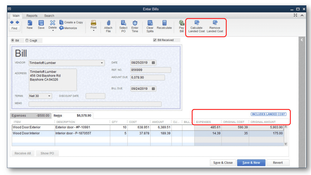 Landed cost work-flow summary