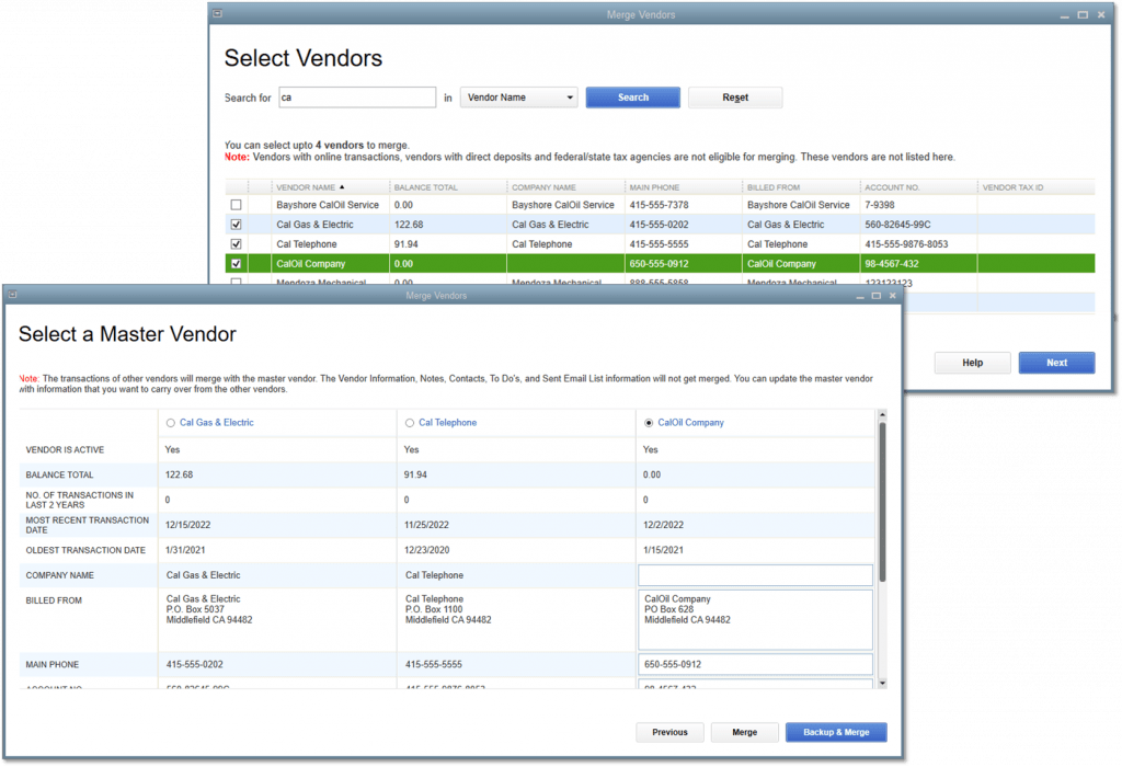 Merging Vendors in QuickBooks Desktop 2019 - Screenshot