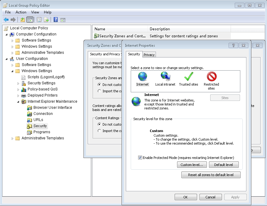 Edit the Internet Explorer Settings - Screenshot