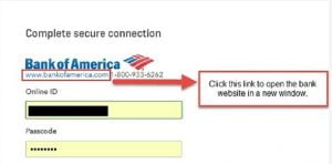 Verify that you can log in to you bank website - Screenshot