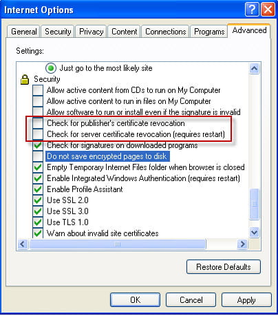 Configure the Internet Explorer Settings 