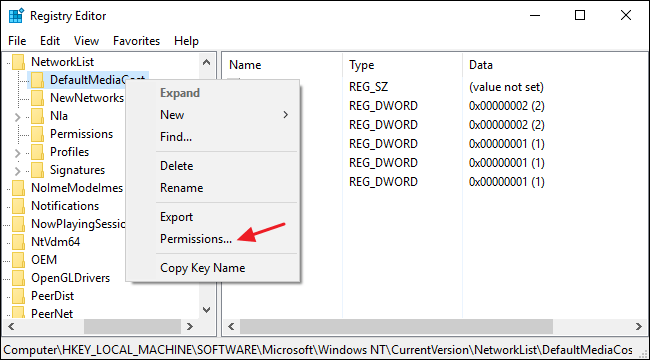 Grant permission by using Registry Editor - Screenshot