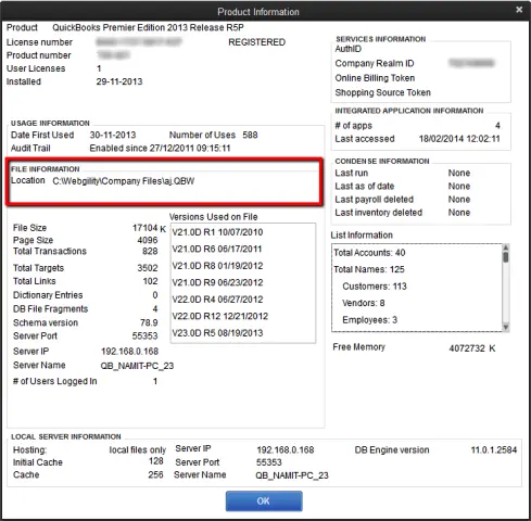 Company file location - QuickBooks error H202