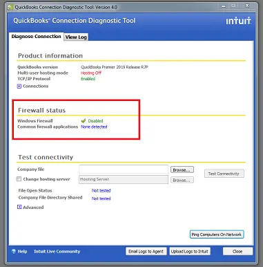 Firewall Status-connection diagnostic tool 