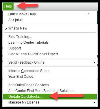 Go to Help and Click Update QuickBooks - Screenshot