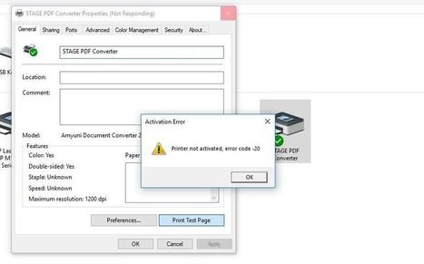 QuickBooks Error Code 20 - Printer Not Activated (Screenshot)