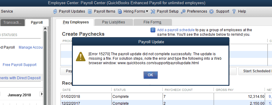 QuickBooks error 15270