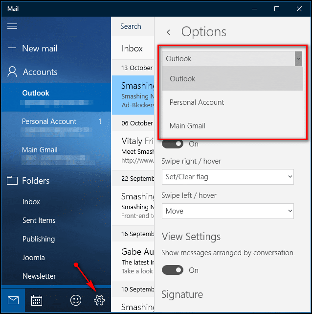 Toggle mail settings - Crash com error