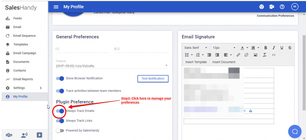 Toggle mail settings- screenshot