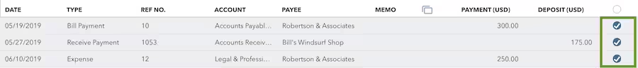 Check transactions marked - Reconcile QuickBooks