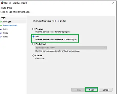 Choose port option in QuickBooks database server manager