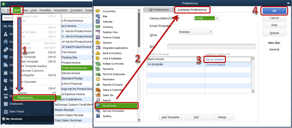 Company preferences - Changeemail template in QuickBooks 