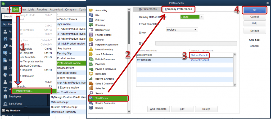 Company preferences - how to change email template in quickbooks