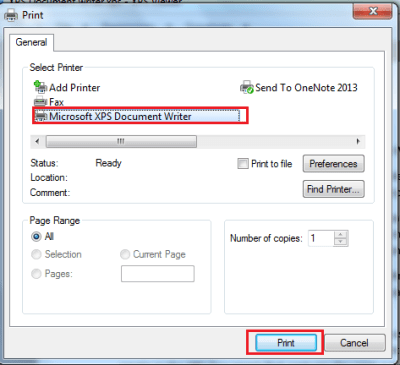 Give your confirmation that you can print to your XPS - QuickBooks pdf converter