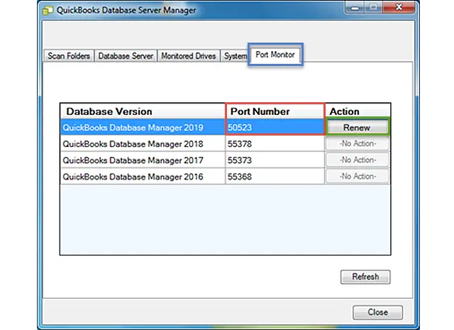 QuickBooks database server manager port monitor