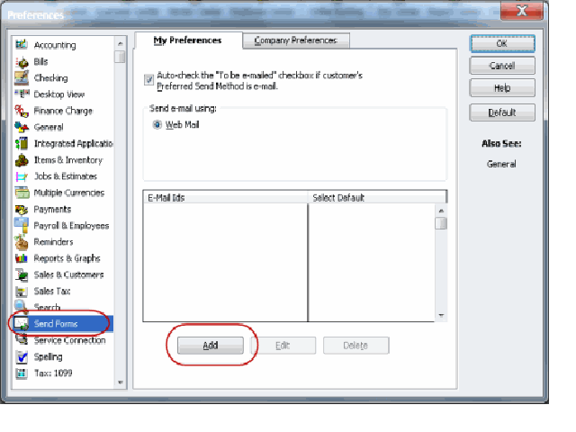 QuickBooks email service set up- screenshot 2