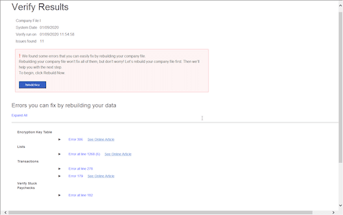 Verify Results for the data