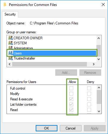 Windows Permissions for Common Files - The file you specified cannot be opened.