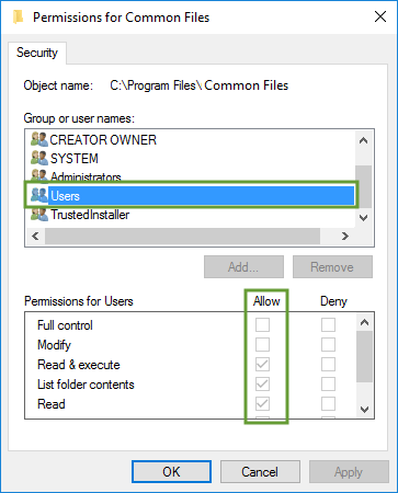 Windows Permissions for Common Files - QuickBooks unable to create pdf 