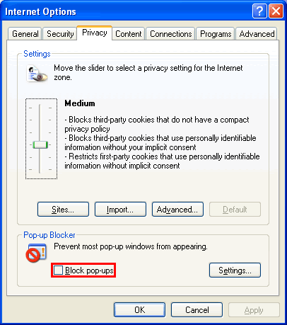 Disable the pop-up blocker - QuickBooks banking error 108