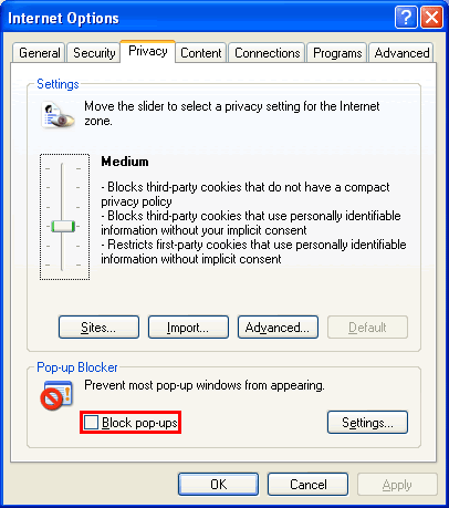 Disable the pop-up blocker-quickbooks unable to create pdf issue