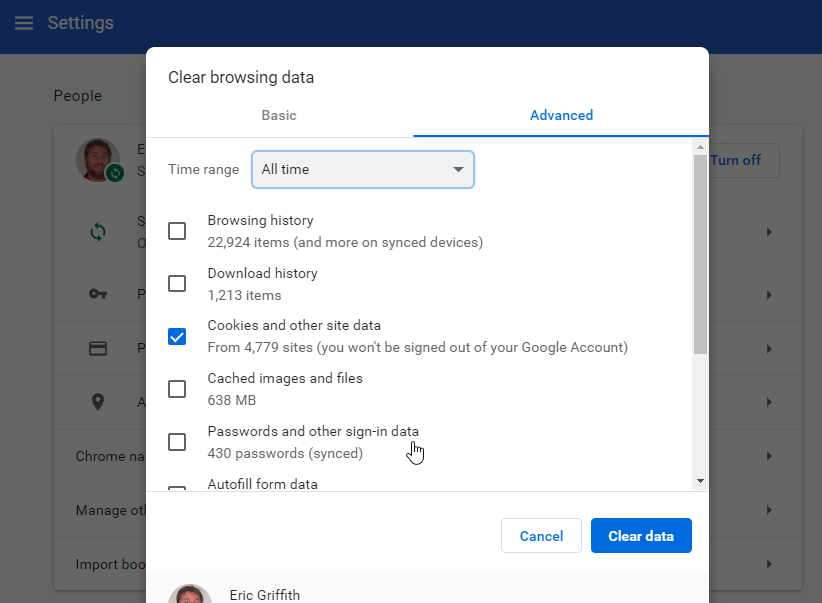 delete all the cookies and temporary internet files in the browser 