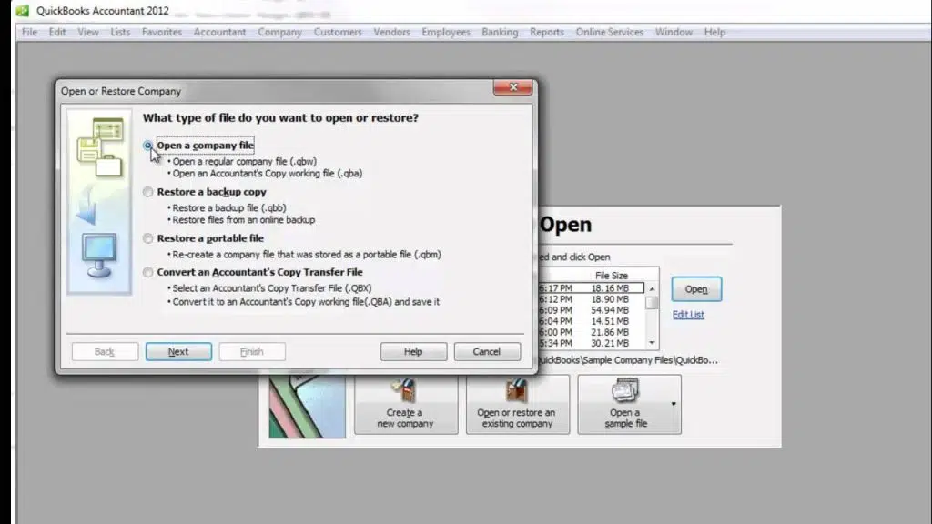 Open a company file in QuickBooks