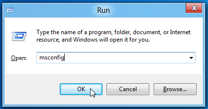 Type msconfig in Run box - QuickBooks error code 12002