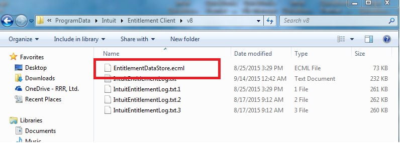 Delete the ‘EntitlementDataStore.ecml’-file - Screenshot