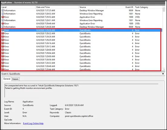 quickbooks event log error 4