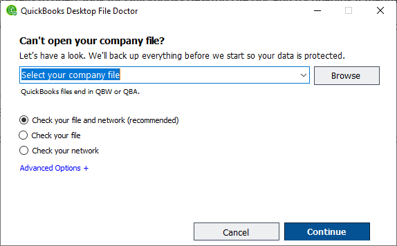 open company file in QuickBooks file doctor