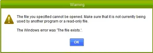 File exists error in QuickBooks 