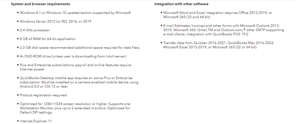 System Requirements for QuickBooks Desktop 2022-Screenshot