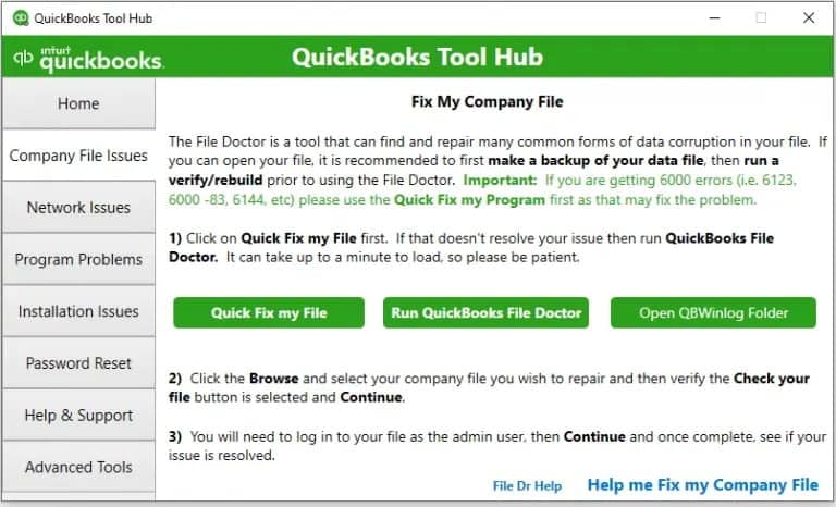 Fixing Company file issues in QuickBooks 