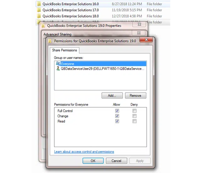 Full control of QBdataserviceuserxx